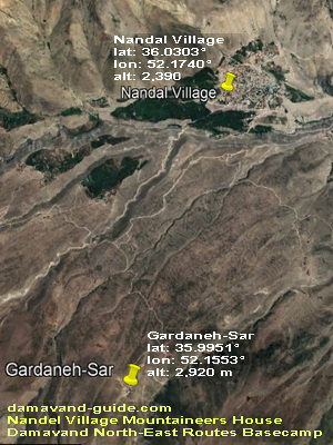 Nandal Village & GardanehSar Locations Damavand Mountain North-East Route Map
