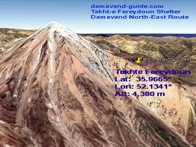 Takhte Fereydoun Shelter Location Mount Damavand North-East Route